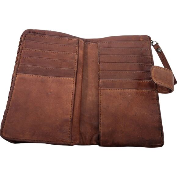 Vilenca Holland Wallet Brown Cognac Leather Woven Soft Slots Basketweave Bifold - Picture 7 of 15